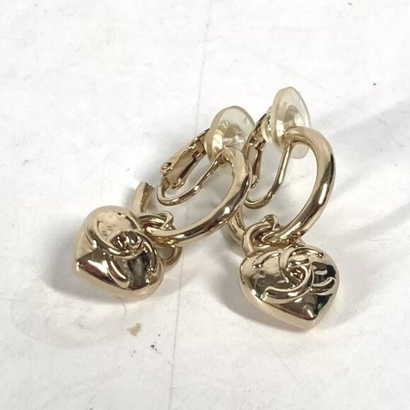 CHANEL 22B CC CC Mark Heart Accessories Earrings Metal Gold Unused - Picture 13 of 13